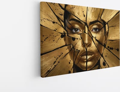 Saammp Canvas Schilderij - Goude Vrouw met zwarte verfspetters - abstract - 30x20 - Foto op canvas - Wanddecoratie - Muurdecoratie Woonkamer - Slaapkamer decoratie - Canvas Print
