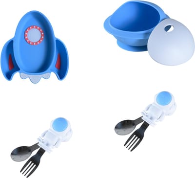 Sproudsy Serviesset Space - Kinderservies - Kraamcadeau - Baby - 4-delig - Sky Blue