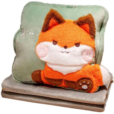 Reisdeken en Kussenset Multifunctioneel Pluche Schattig Dier Handwarmer Deken Kussen voor