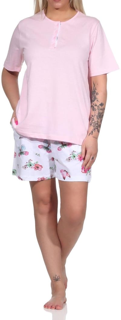 Normann dames pyjama shorty met korte mouwen en capri pyjamabroek in Floral Allover Print