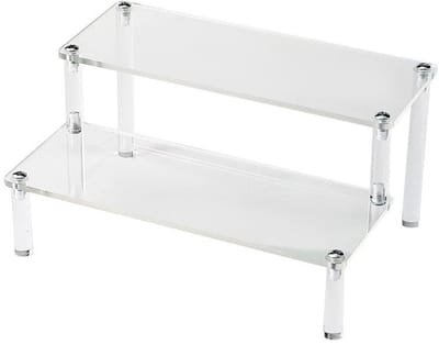 Dubbellaags acryl displaystandaard, 4 mm dik, met transparante planken, geschikt voor het tentoonstellen van beeldjes, sieraden, cupcakes, enz., 29,5 x 13 x 10 cm