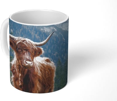 Mok - Koffiemok - Schotse hooglander - Berg - Landschap - Bomen - Koe - Natuur - Mokken - 350 ML - Beker - Koffiemokken - Theemok