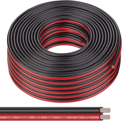 20m 2 Pin 22AWG Rood en Zwart Draad PVC LED Verlengkabel voor Verlichting en Elektronische Bedrading