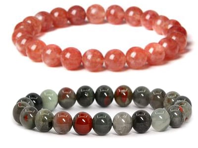 Bixorp Gems Aardbeienkwarts & Heliotroop Edelstenen Armbanden Set - Kralenarmband