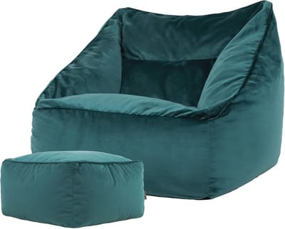 Stylische Zitzak met Hocker - Teal Groene Velvet Fauteuil voor Volwassenen