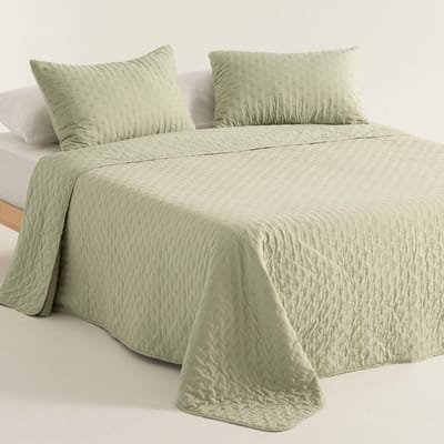 GAMUSI Nara Sprei - Gewatteerd - Superzacht - 180 x 270 cm + 2 Kussenslopen - Groen - Lichtgewicht Quilt - OEKO-TEX