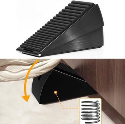 Stevige deurstopper, wigvormige hoge deurstopper met verstelbare veer voor deuronderkant, veiligheidsrubber, deurwigstopper voor elke massieve deur 12.8X4.6X7.6cm (zwart)
