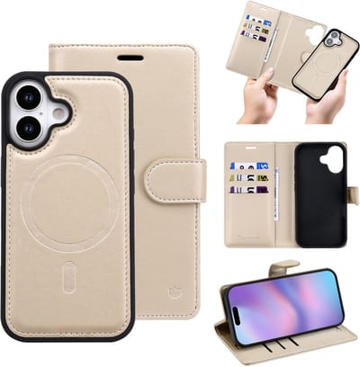 Casemania Hoesje Geschikt voor Apple iPhone 17 - Gold - 2 in 1 Bookcase met Velvet Finish - Geschikt voor MagSafe - Magnetisch Portemonnee Telefoonhoesje met Pasjeshouder en Afneembare Cover - Kunstleer Wallet Case - Goud