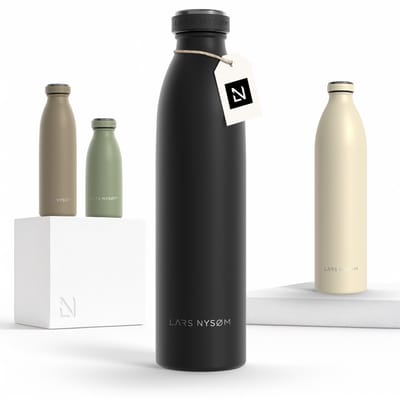 LARS NYSØM Ren Roestvrijstalen drinkfles 750ml - BPA-vrije geïsoleerde waterfles 0,75 Liter (Carbon Black)