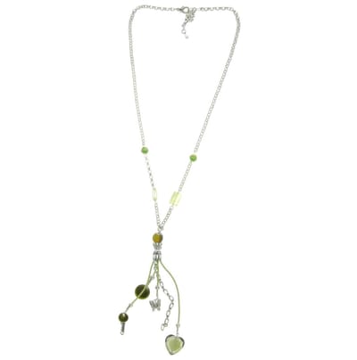 Behave - Lange ketting met hart en sleutel hanger - Lichtgroene glasstenen - 60 cm + 7,5 cm verlengketting