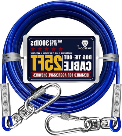 Uitbindkabel Hond - Tie-out Tether - Veilig Buiten - Extra Sterke Kabel - 25ft 300 lbs - Blauw