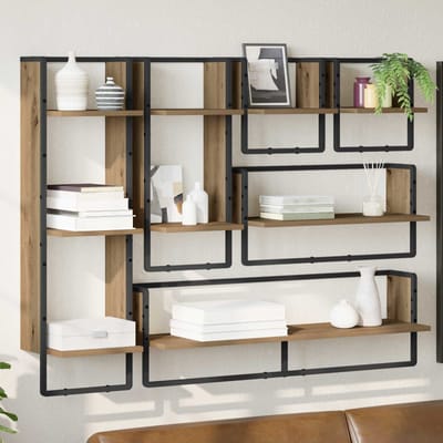 vidaXL Wandplankenset 6 st Artisan Eiken 100 x 25 x 30 cm Bewerkt hout