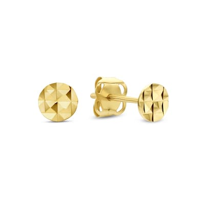 New Bling 9NBG-0466 Gouden Oorknopjes - Dames - Rondjes - Gediamanteerd - 4 mm Doorsnee - 14 karaat - Goud