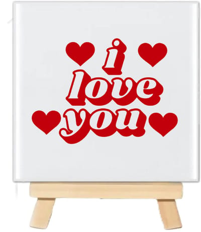 Tegeltje met tekst - I Love You - 10x10cm - inclusief houten standaard