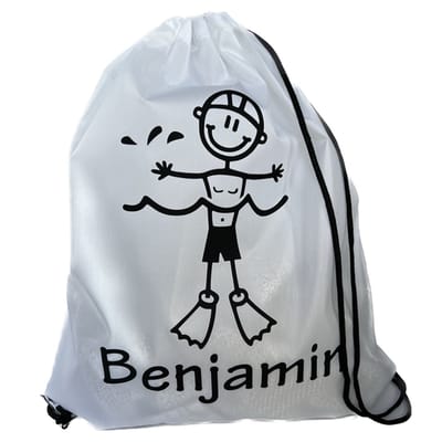 Zwemtas - rugtas - wit - met naam - 36cm x 41 cm