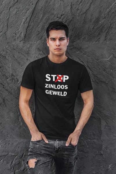 Stop zinloos geweld- Heren T-shirt- Zwart T-shirt Stop geweld. Maat M
