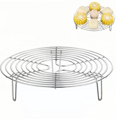1 stuk - Rond stoomrek - Stoomrek van roestvrij staal - Stalen onderzetter - Keukenkoelrek - Draadstoomrekstandaard - Voedselstoomrek - Bakrek voor de airfryer - Stoomrek voor pannen - Geschikt voor grillen, koken en stomen (zilver)