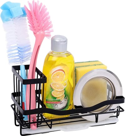 Zwarte Ijzeren Keuken Gootsteen Organizer - Roestbestendige Caddy met Sneldrogende Drup Tray voor Keuken en Badkamer