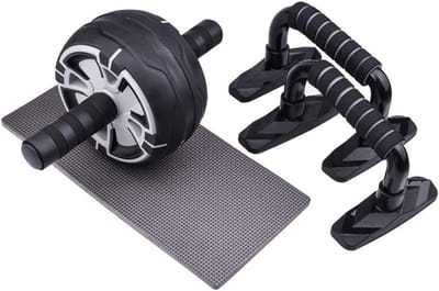 Ab Roller Wiel - Buikspier Trainer - Core Fitness - Dubbele Stabiele Rollen - 29x16 cm Wiel - Zwart