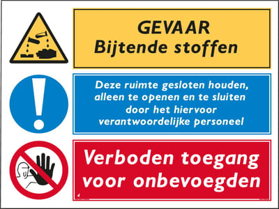 Bijtende stoffen bord - Ruimte gesloten houden - Verboden toegang voor onbevoegden - Forex - 30 x 40 cm