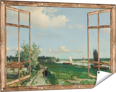 Gards Tuinposter Doorkijk De Trekvliet bij Rijswijk - Jan Hendrik Weissenbruch - 120x80 cm - Tuindoek - Tuindecoratie - Wanddecoratie buiten - Tuinschilderij