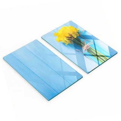 Decoratieve glazen snij- en serveerplanken met narcissenboeket, 2x30x52 cm