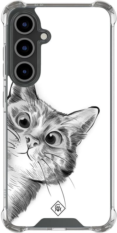 Casimoda® hoesje - Geschikt voor Samsung Galaxy S24 FE - Kat Kiekeboe - Shockproof case - Extra sterk - TPU/polycarbonaat - Grijs, Transparant