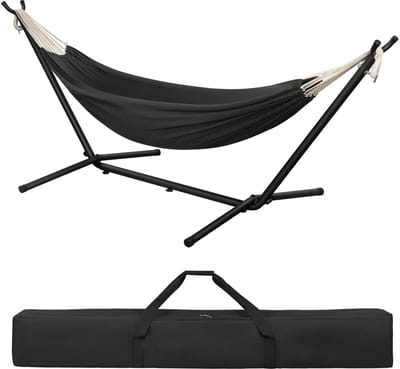 Jessi Store - Hangmat - Hangmat met standaard - Tweepersoons hangmat - 250 kg - Camping - Tuin - 280x106x100cm - Donkergrijs