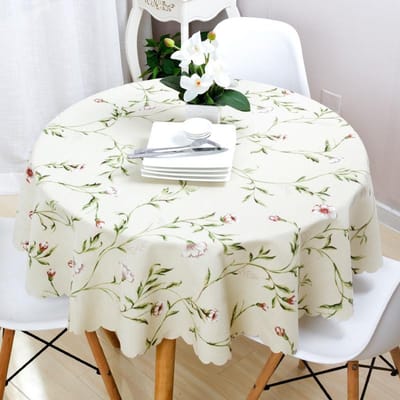 Tuin Tafelkleed Katoen Kleine Bloemenprint Linnen Europees Rond Tafelkleed Amerikaans Country Groen Golvend Kant Feestdecoratie Round Diameter 90cm