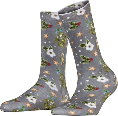 Burlington Fancy Christmas gedessineerd katoen sokken dames grijs - maat 36-41