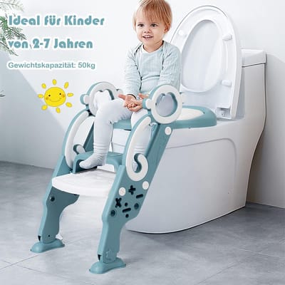 Toiletbril voor kinderen, met trap - verstelbare toilettrainer met PU zitkussen, antislip, voor jongens en meisjes