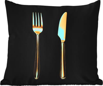 Sierkussen Buiten - Bestek - Goud - Mes - Vork - 60x60 cm - Weerbestendig