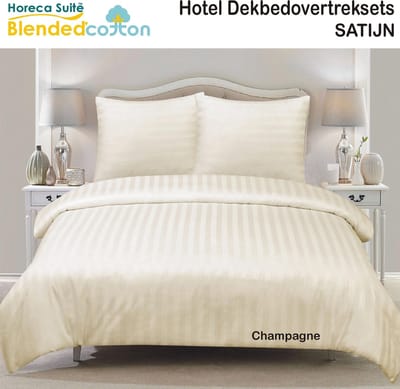 Homéé® Hotel Dekbedovertrekset Satijn gestreept 27mm eenpersoons 140x220cm CVC 140g. m2 champagne