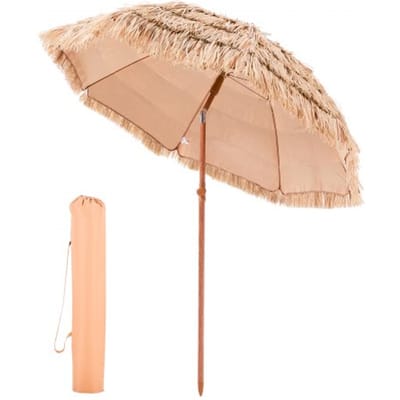 VEVOR Hawaiian Stro Paraplu, 2 m Kantelbare Stro Paraplu, Strandparaplu met PP Stro en 8 Metalen Baleinen, Tuinparaplu, Marktparaplu, Patioparaplu voor Strand, Terras, Zwembad, Achtertuin en Tuin
