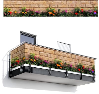 Balkonscherm 500x85 cm - Balkonposter Bloemen - Bakstenen - Kleurrijk - Balkon scherm decoratie - Balkonschermen - Balkondoek zonnescherm