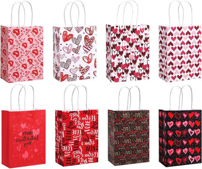 Liefdevolle Cadeautassen voor Valentijn, 16 Stuks met Handvatten en Hartpatronen - Ideaal voor Snoep, Koekjes en Feestdecoratie voor Kinderen en Volwassenen