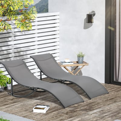 OKWISH Ligbed Set Van 2 165 x 61 x 63 cm - S-Vormig En Inklapbaar Voor Tuin Of Zwembad - Aluminium Met Ademende Texteline - Donkergrijs