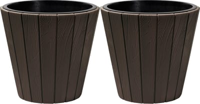 Prosperplast Plantenpot/bloempot Wood Style - 2x - buiten/binnen - kunststof - donkerbruin - D49 x H45 cm