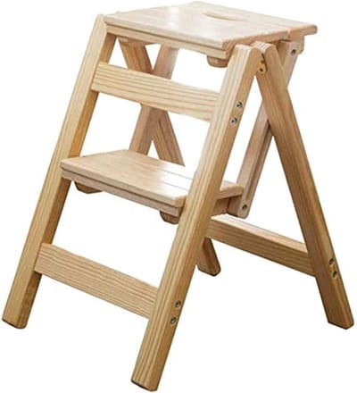 Opstapje Kruk - Laddertje Huishouden - Klusjes in Huis - Opvouwbaar Massief Hout - 42x38x52 cm - Natuurlijk