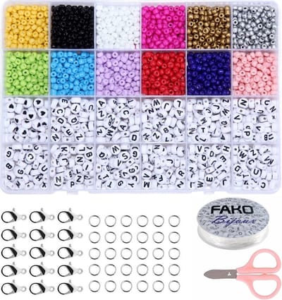 Fako Bijoux - DIY Kralen Set - Letterkralen & Glaskralen - Glas Zaad Kralen - Sieraden Maken - Box - Verdeeldoos - 4mm - 3600 Stuks - Wit