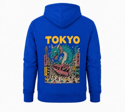 Hoodie Heren met capuchon – Hoodie met Tokyo Dragon Print – Streetwear – Koningsblauw - XL