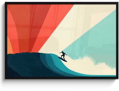 Poster in lijst - Fotolijst 120x80 cm - Posters - Surfer - Abstract - Golven - Zonnestralen - Posterlijst zwart - Decoratie - Wanddecoratie woonkamer - Muurdecoratie slaapkamer - Kerstversiering - Kerstdecoratie voor binnen - Kerstmis