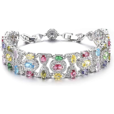 Zirkonia Armband Kleur Luxe Volledige Diamant Dames Europese en Amerikaanse Mode Toermalijn Armband. free 3cm extension buckle gray