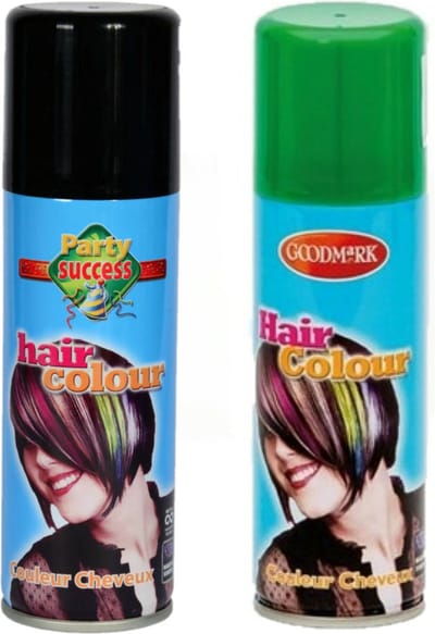Goodmark Carnaval verkleed haarverf - haarspray - kleuren groen en zwart - 125 ml per flacon - verven