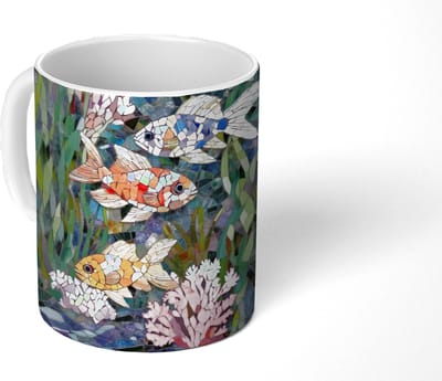 Mok - Koffiemok - Vissen - Koraal - Zee - Mozaïek - Mokken - 350 ML - Beker - Koffiemokken - Theemok