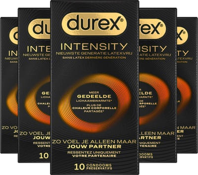 Durex Intensity Condooms - Nieuwste generatie ultradunne, latexvrije condooms voor mannen – Gedeelde lichaamswarmte - 5 x 10 stuks - Voordeelverpakking