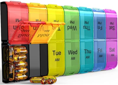 Dailygoods- Pillenorganizer Extra Groot - 7 Dagen - 2 Vakken - Wekelijks - AM/PM - Grote Capaciteit 14 x Visolie/20 x Tabletten - Medicijnendoos
