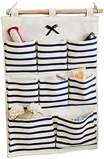 Opbergtas met vakken - Hangende organizer - Ruimte besparen - 8 ruime vakken - 58 x 345 cm - Blauwe lijn