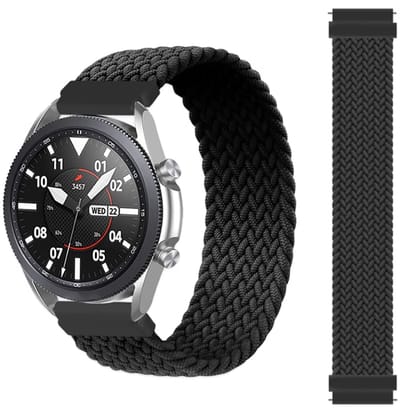 Stravo 20mm Geweven Nylon Solo Loop Zwart bandje - Maat S/M - Geschikt voor Samsung Galaxy Watch 7/6/5/Pro/4/3/Active 2, Polar Ignite/Unite, Garmin Vivoactive 5/3, Forerunner 245, Huawei