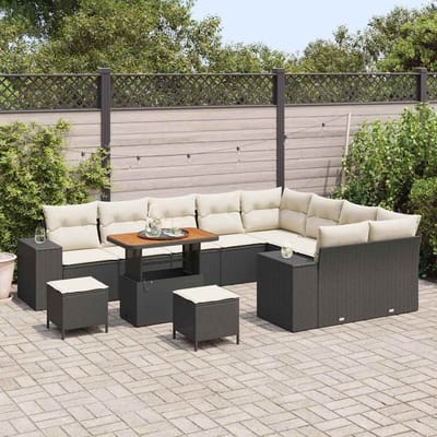 vidaXL - Tuinbank - Set - 12 - st - 9-Aantal - zitplaatsen - Zwart - en - Crème
